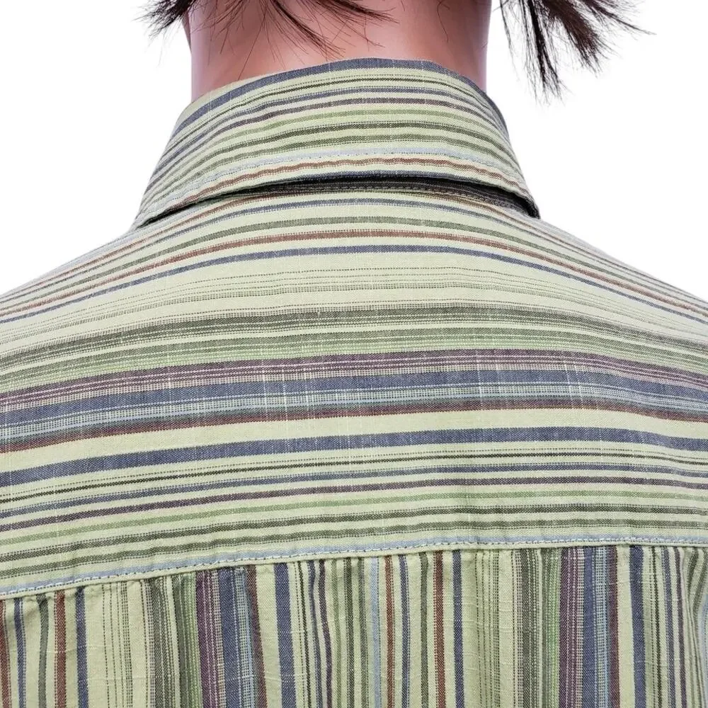 Vintage J. Crew Shirt Men M Green Multicolor Striped Button up Long Sleeve